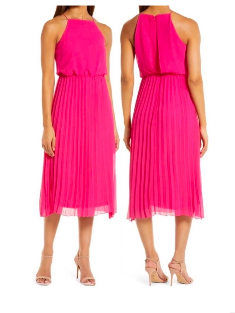 Sam Edelman Sleeveless Pleated Pink Midi Dress Size S